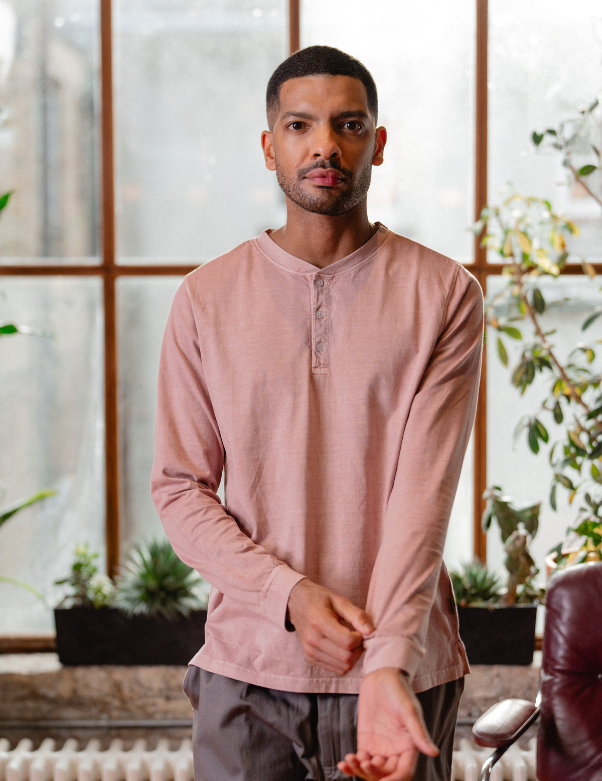 Fresh Vintage Heavyweight Washed Henley - Washed Red