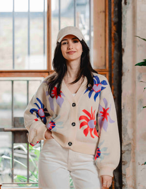 Fresh Summer Knit Cardigan - Flower Swirl