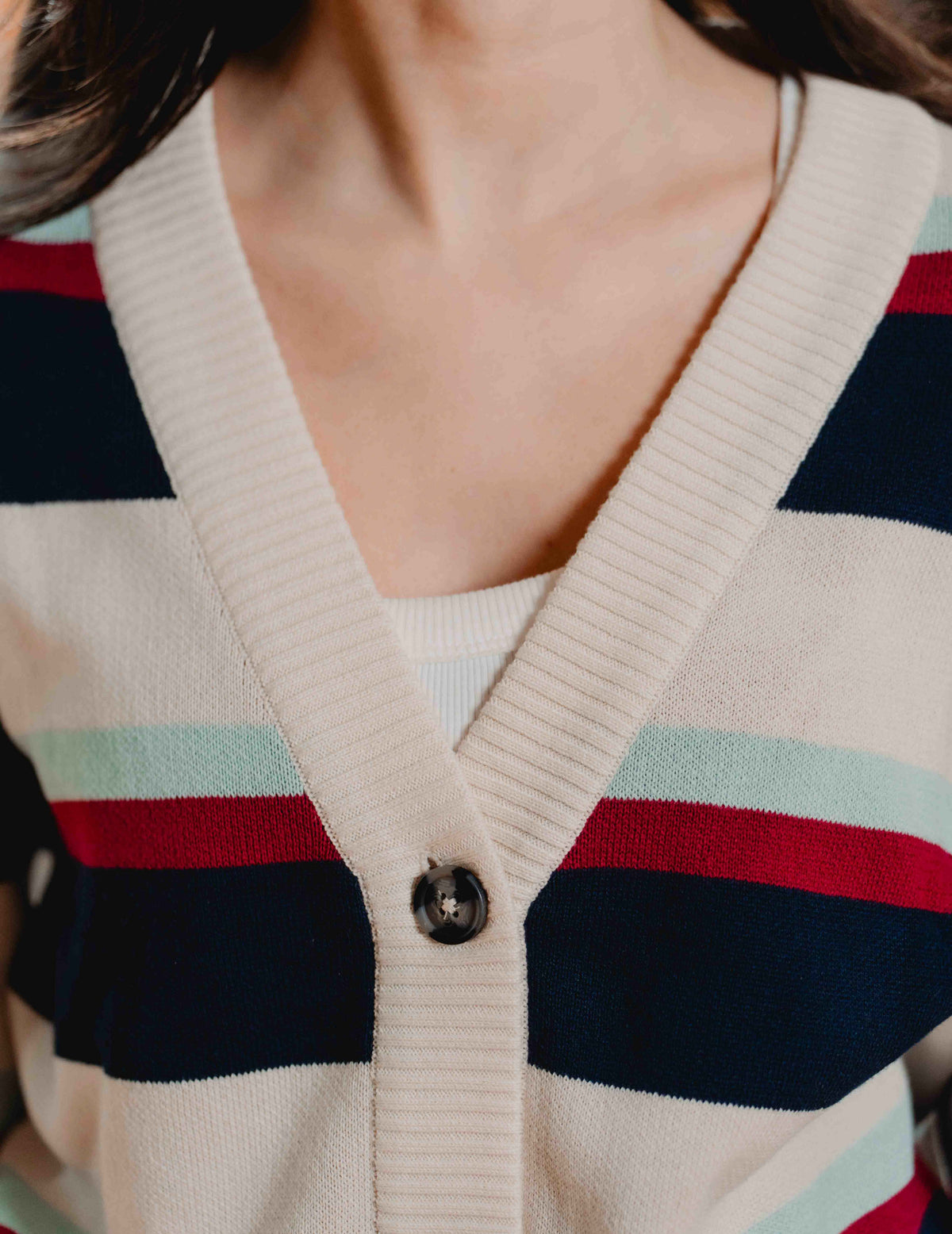 Fresh Summer Knit Cardigan - Navy Stripe