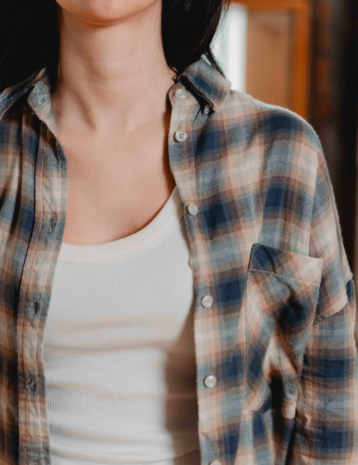 Womens Flannel Check Shirt - Brown