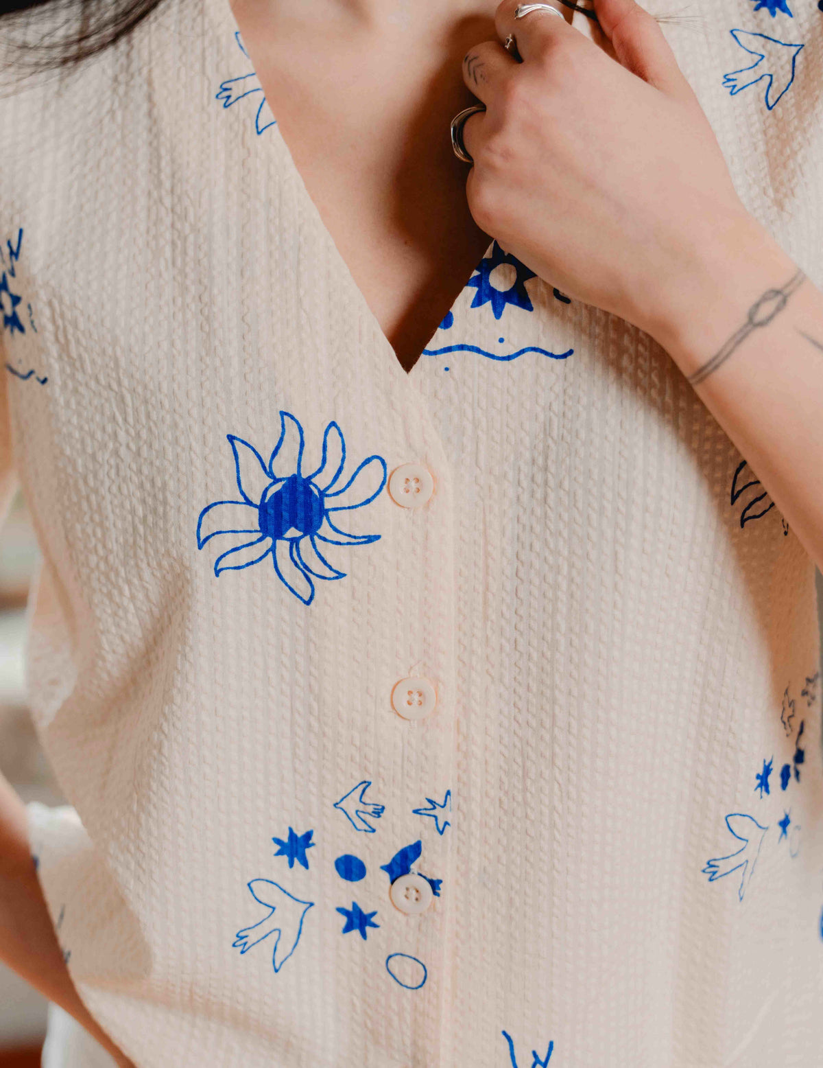 Seersucker Lay Blouse - Jasmine