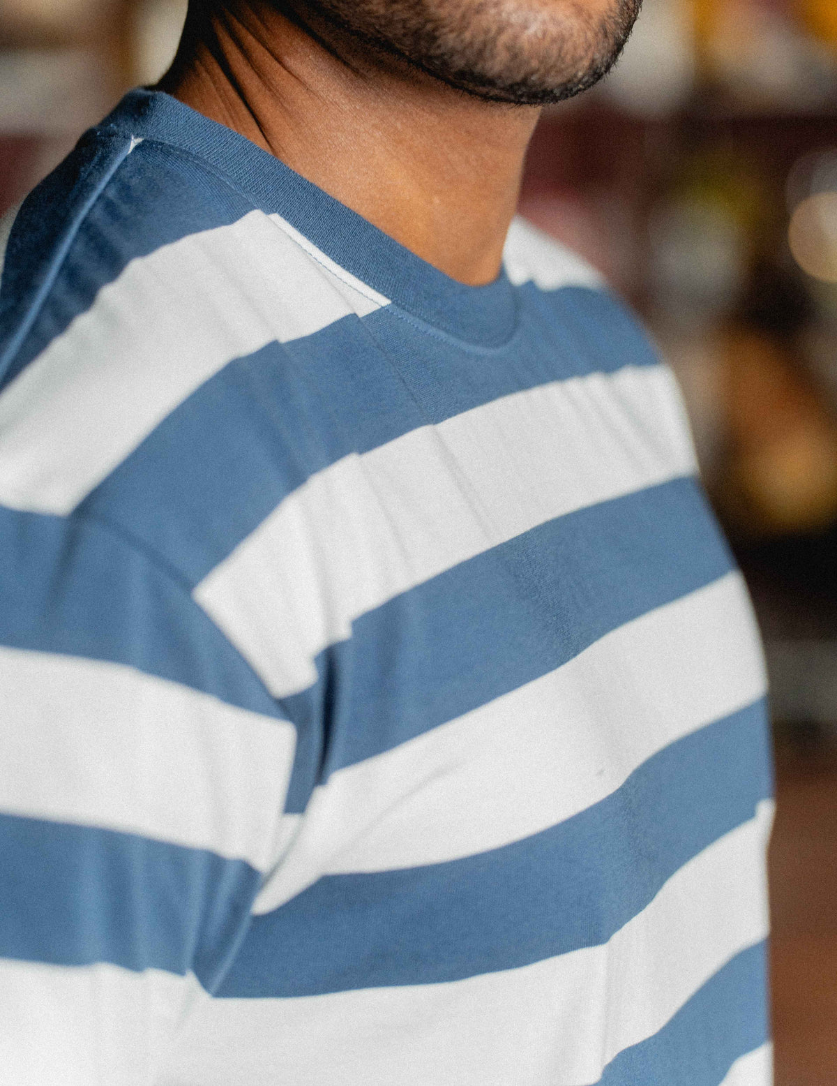 Fresh Heavyweight Tee Stripe - White/Blue