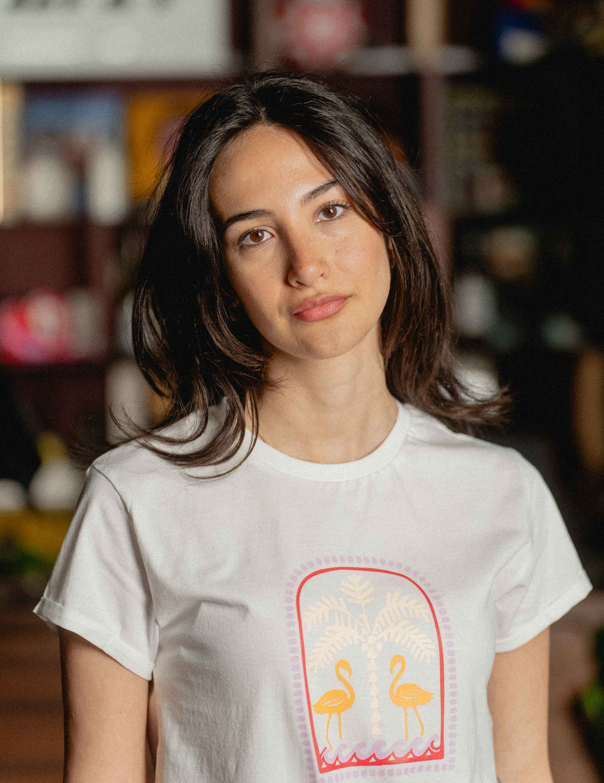 Rolled Sleeve Tee - Flamingos