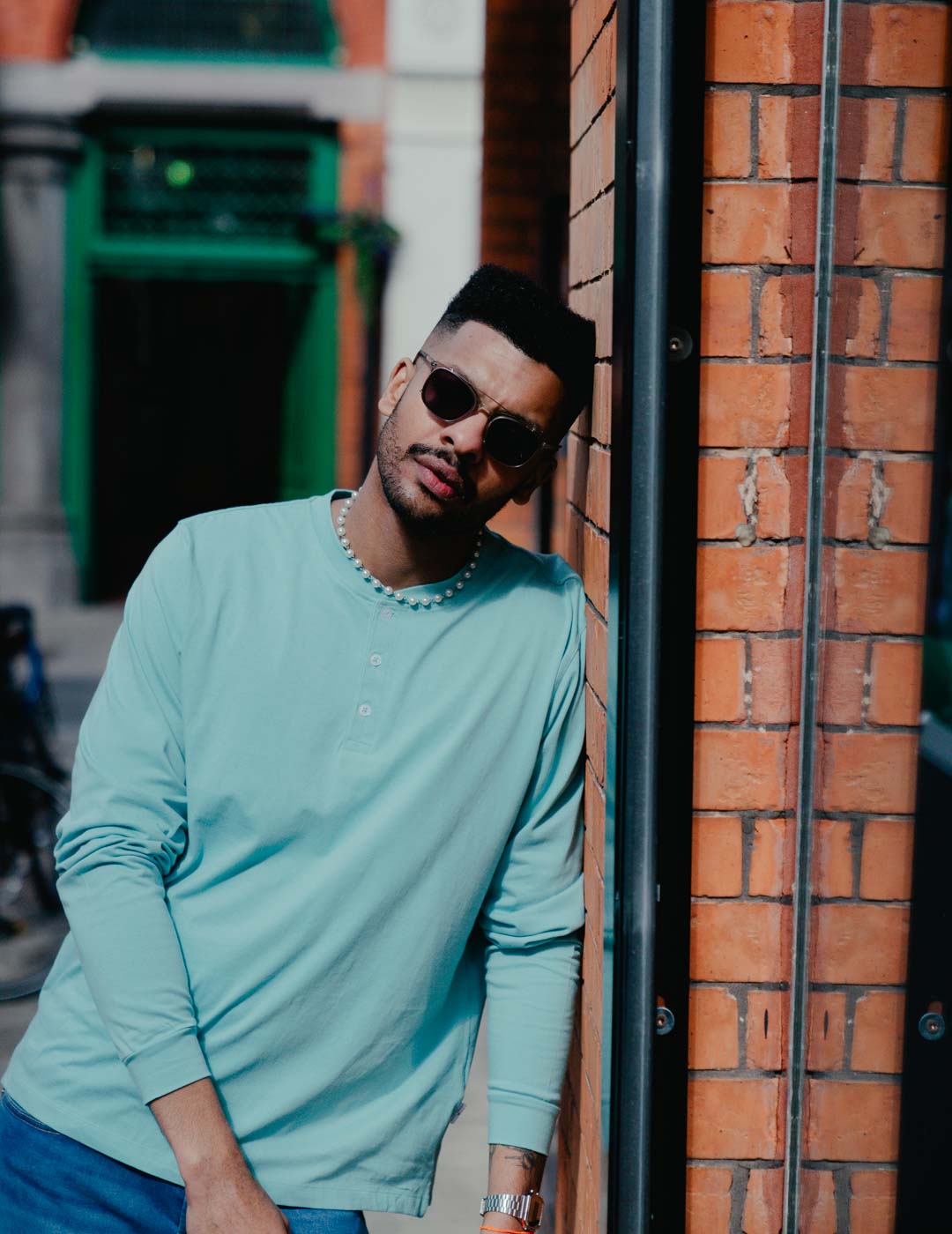 Mens Henley - Nile Green