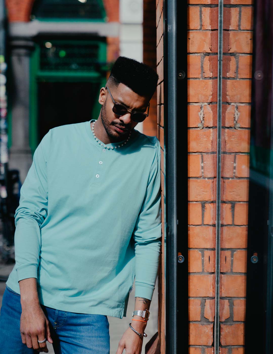 Mens Henley - Nile Green