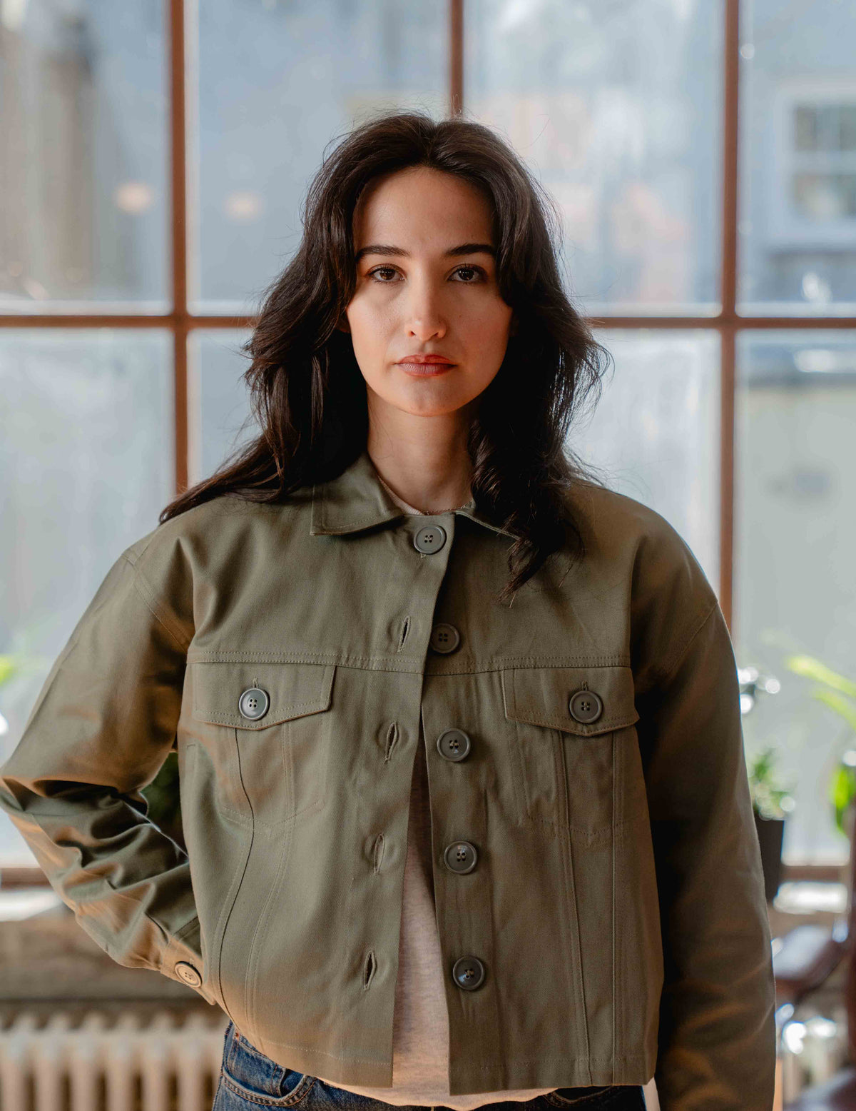 Womens Cotton Crop Jacket - Green